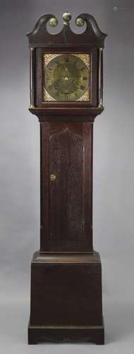 An 18th century longcase clock, the 12” square brass dial si...