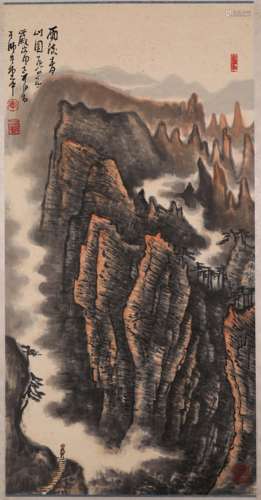 李可染《黄山奇峰》 纸本设色立轴