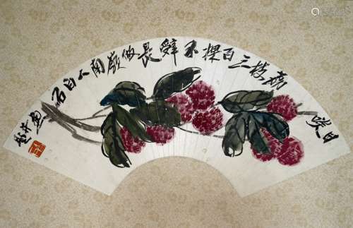 Qi Baishi paper fan litchi picture