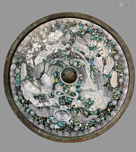Bronze mirror inlaid with mother of pearl in Tang Dynasty