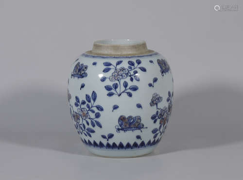 Underglaze Blue and Copper Red Jar Kangxi Style