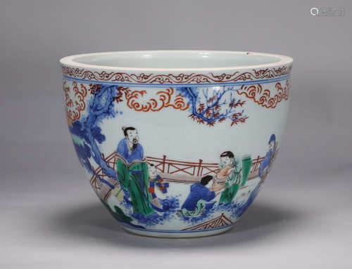 Tomorrow Chongzhen blue and white colorful figure jar