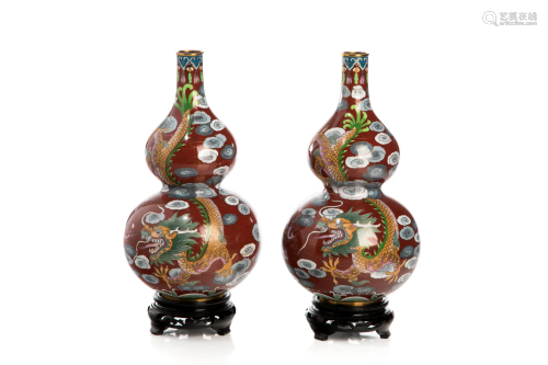 PAIR OF CHINESE DOUBLE GOURD CLOISONNE VASES