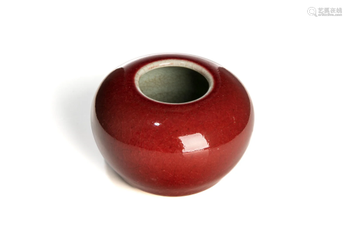 CHINESE SMALL RED GLAZED PORCELAIN WATER POT
