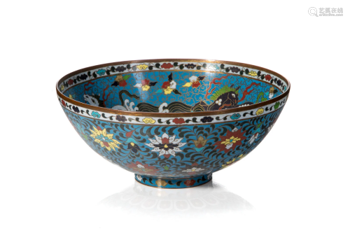 FINE CHINESE CLOISONNE BOWL WITH HORSES