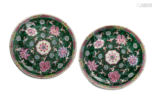 PAIR OF RARE CHINESE MONUMENTAL PORCELAIN CHARGERS