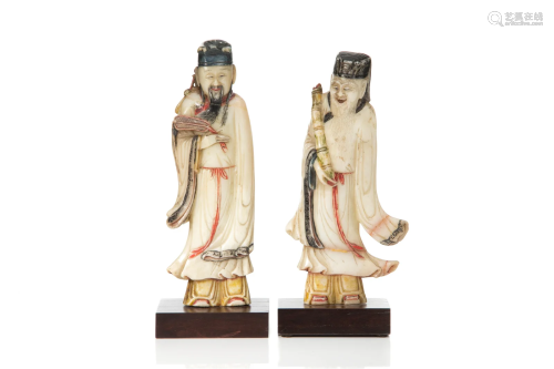 PAIR OF CHINESE QING DYNASTY STONE DAOIST FIGURES