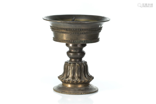 LARGE CAST BRONZE HIMALAYAN BUTTER LAMP