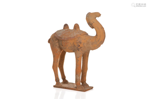 CHINESE TANG EARTHENWARE UNGLAZED BACTRIAN CAMEL