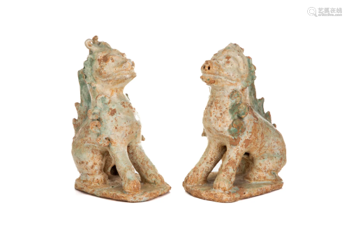 PAIR OF CHINESE SANCAI POTTERY DRAGONS