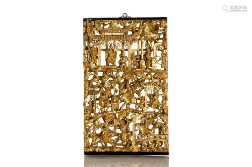 CHINESE CARVED AND GILT ARCHITECTURAL WOOD PANEL
