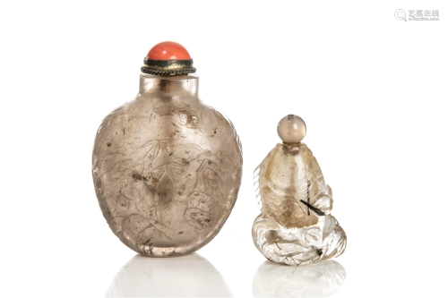 TWO CHINESE CARVED ROCK CRYSTAL SNUFF BOTTLES