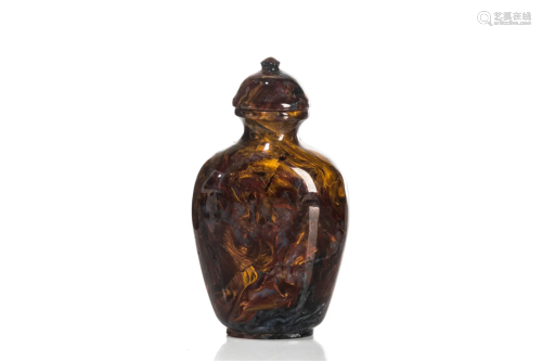 CHINESE TIGERS EYE / RHODONITE SNUFF BOTTLE