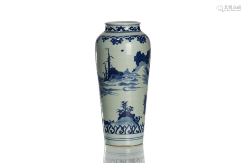 CHINESE BLUE AND WHITE LANDSCAPE AND FIGURAL VASE