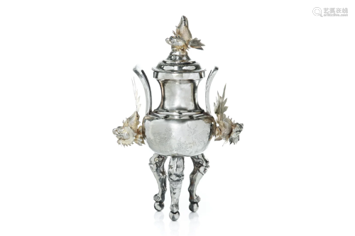 CHINESE EXPORT SILVER TRIPOD CENSER