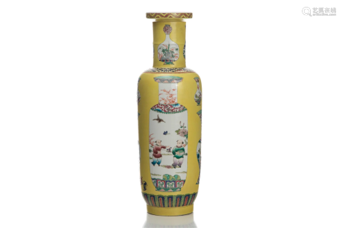 CHINESE YELLOW GROUND FAMILLE ROSE PORCELAIN VASE