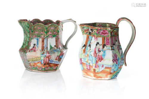 TWO CHINESE ROSE MEDALLION PORCELAIN PITCHERS