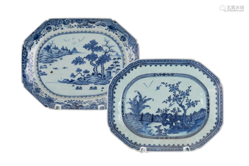 TWO CHINESE BLUE AND WHITE PORCELAIN PLATTERS