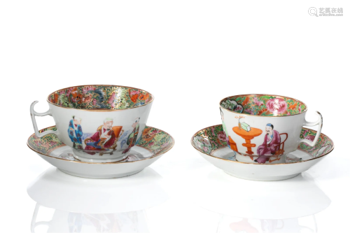 CHINESE CANTON EXPORT PORCELAIN CUPS AND SAUCERS