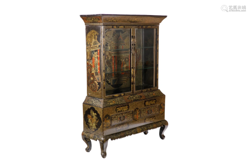 CHINESE BLACK LACQUER DISPLAY CABINET