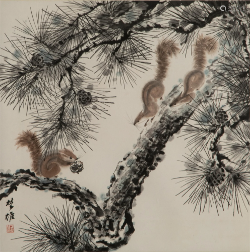 FANG CHUXIONG (B. 1950), SQUIRRELS AND PINE