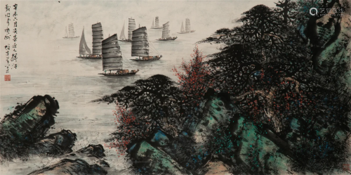 LI XIONGCAI (1910-2001), SAILBOATS ON RIVER