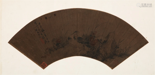 LV YUAN (QING), BIRD AND FLOWERS FAN PAINTING