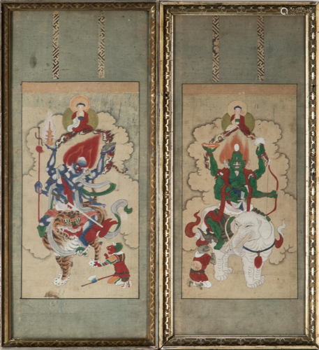 PAIR OF CHINESE POLYCHROME BUDDHIST PAINTINGS