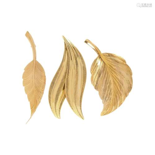 TIFFANY & CO., COLLECTION OF YELLOW GOLD LEAF BROOCHES