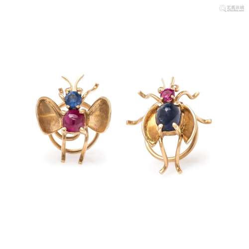 CARTIER, COLLECTION OF YELLOW GOLD AND GEMSTONE INSECT PINS
