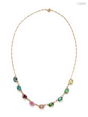 YELLOW GOLD AND MULTICOLOR TOURMALINE NECKLACE