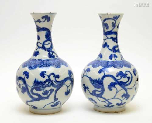 Pair of Chinese blue and white Dragon vases