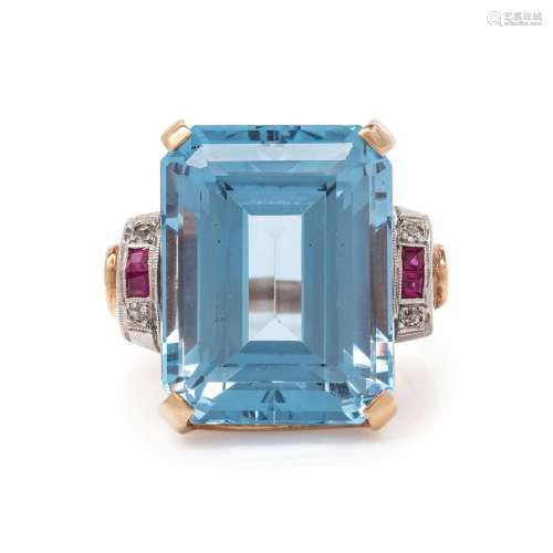 RETRO, SYNTHETIC SPINEL AND DIAMOND RING