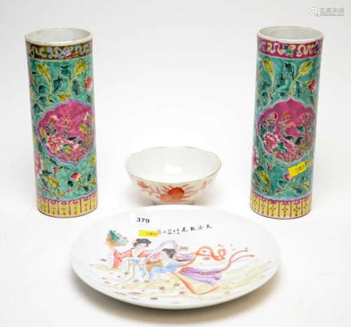 Pair of Chinese famille rose vases and other Chinese ceramic...