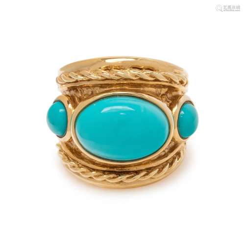 GEORGE LEDERMAN, YELLOW GOLD AND TURQUOISE RING