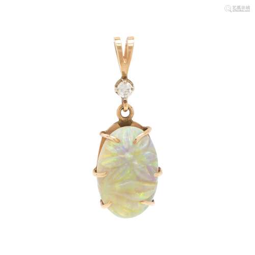 CARVED OPAL AND DIAMOND PENDANT
