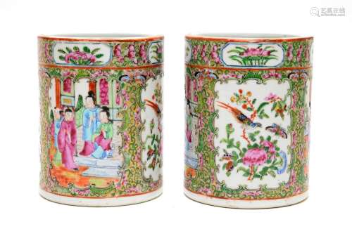 pair of Canton cylindrical brush pots