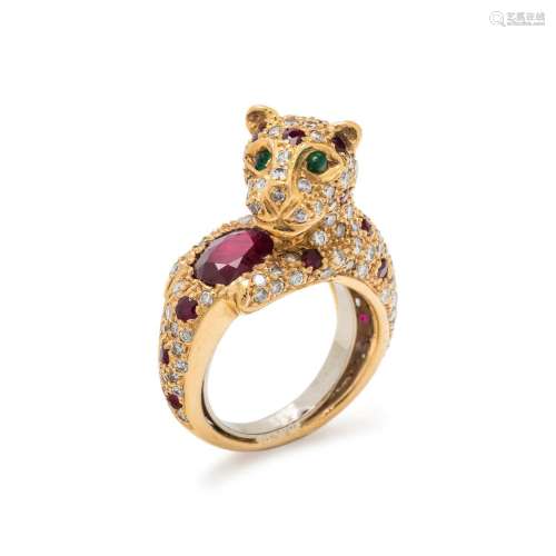 RUBY AND DIAMOND LEOPARD RING