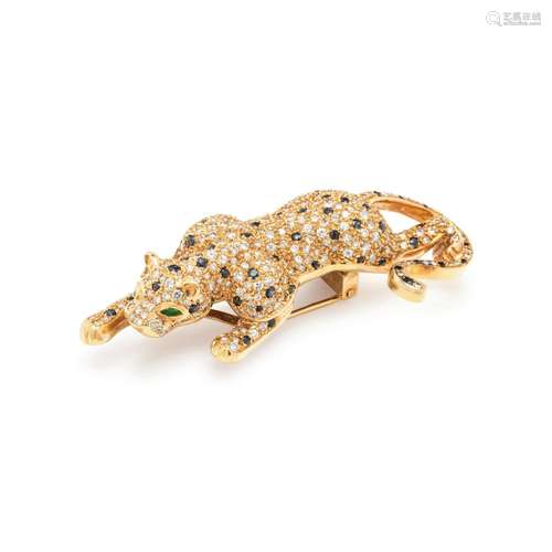 DIAMOND AND SAPPHIRE LEOPARD BROOCH