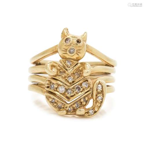 YELLOW GOLD AND DIAMOND CAT RING