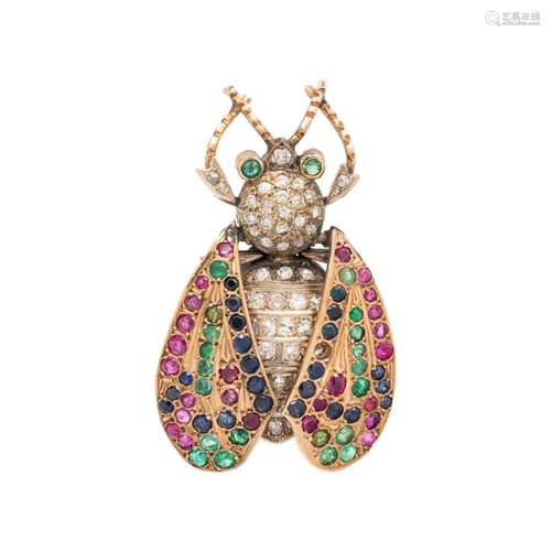 DIAMOND AND MULTIGEM BEETLE BROOCH