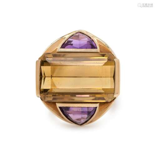 CITRINE AND AMETHYST RING