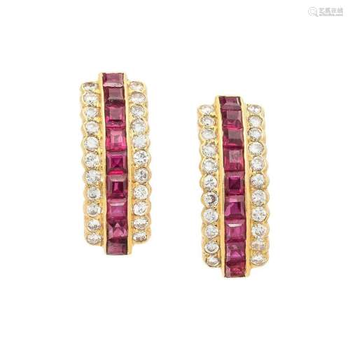 SYNTHETIC RUBY AND DIAMOND EARRINGS
