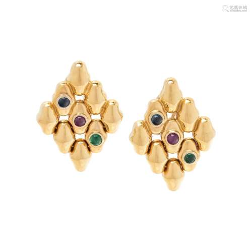 YELLOW GOLD AND MULTIGEM EARCLIPS