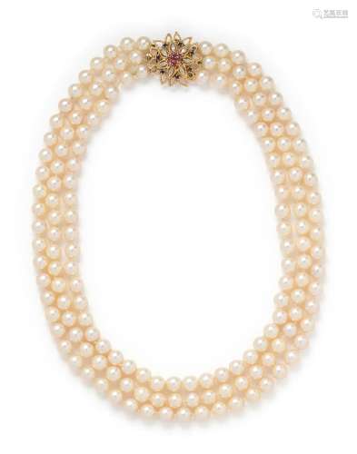 CULTURED PEARL, GEMSTONE AND DIAMOND NECKLACE
