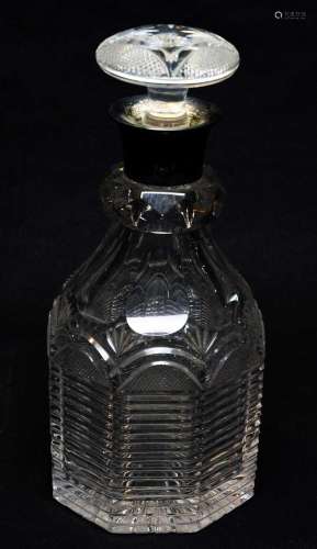 19th Century cut glass decanter with later silver collar