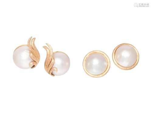 COLLECTION OF CULTURED MABE PEARL EARCLIPS