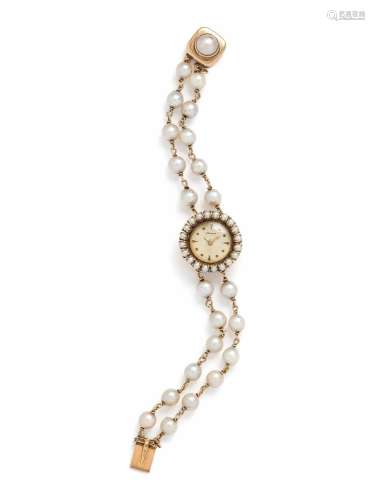14K YELLOW GOLD AND CULTURED PEARL WRISTWATCH