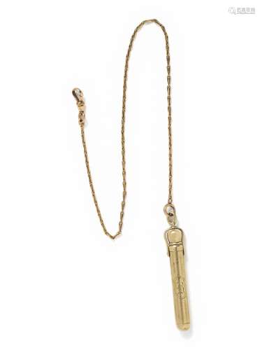 YELLOW GOLD MECHANICAL PENCIL AND FOB CHAIN