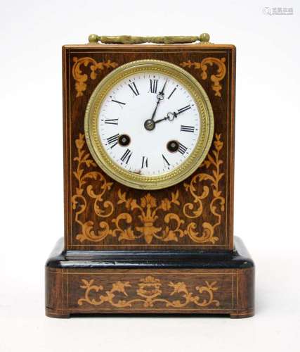 French inlaid rosewood mantel clock.